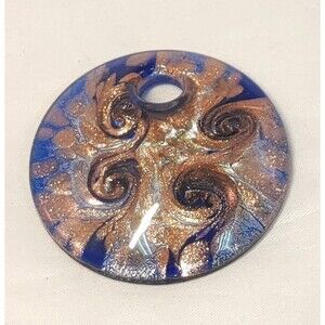 Dichroic Blue Glass Pendant Swirled Copper Design 2" Cobalt Blue Glass Hole Bale